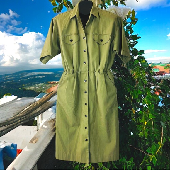 Vintage Willi of California Tan Button-up Dress with Black Buttons Size 12 - Picture 3 of 9